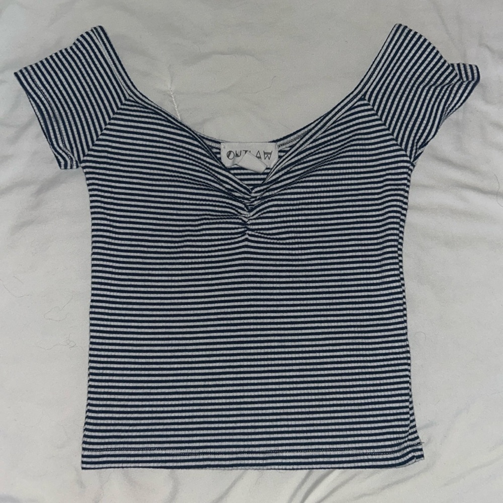 navy and white crop top